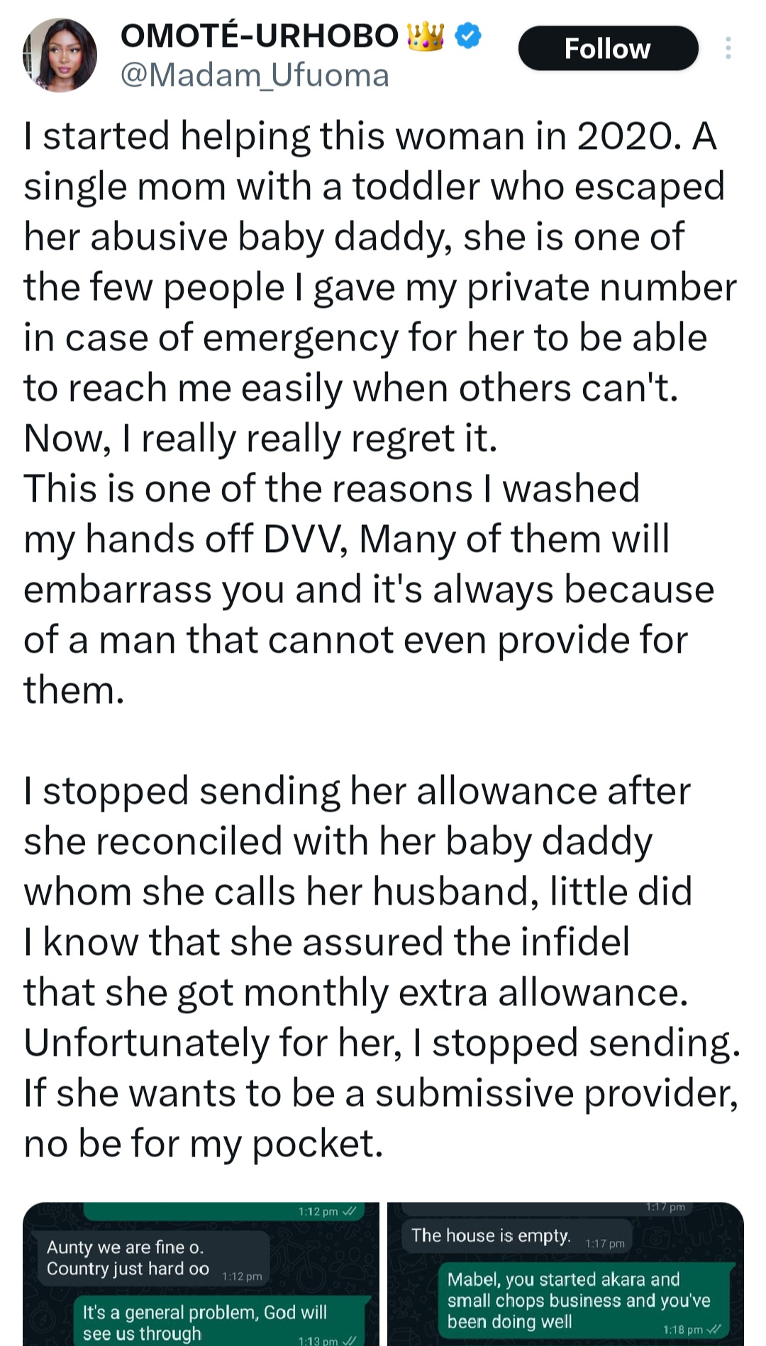 Woman shares message she received from domestic violence victim after she helped her financially